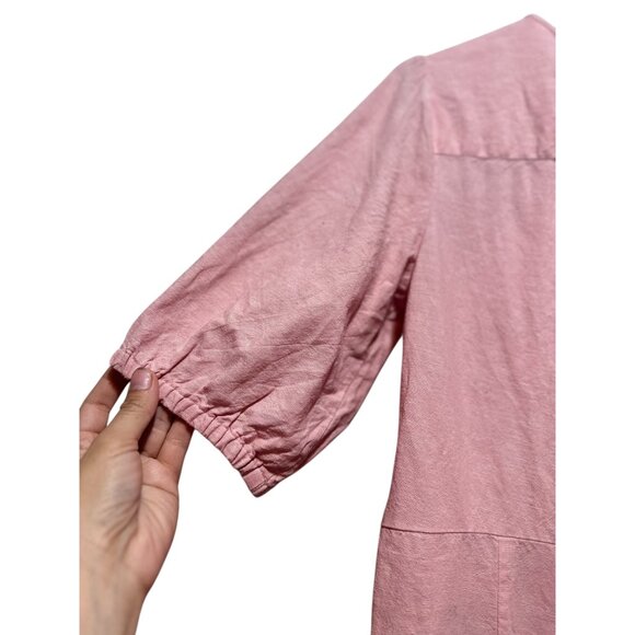 Madewell linen Puff Sleeves Jumpsuit Womens Medium Pink Straight Leg Button Down - Picture 13 of 16